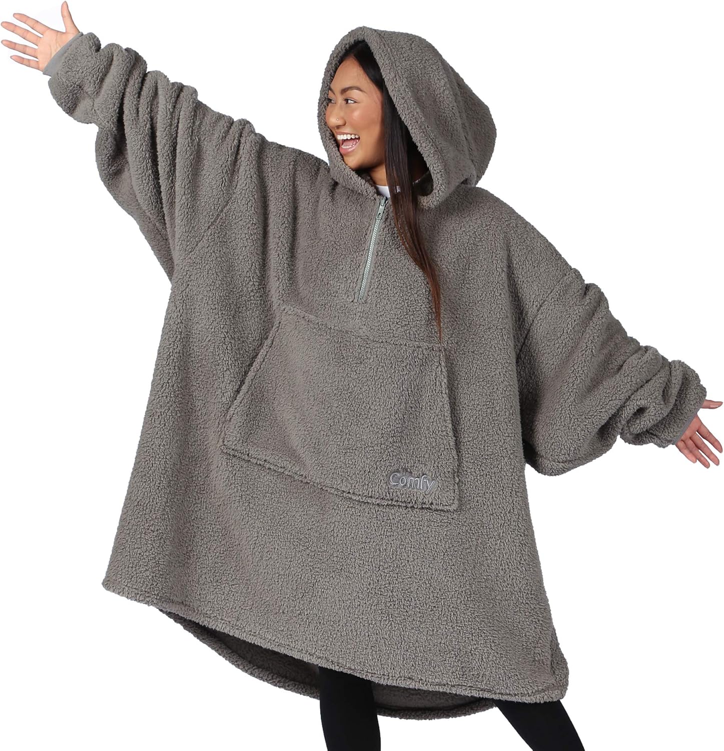 THE COMFY Teddy Bear Quarter Zip Oversized All Sherpa Wearable Blanket
