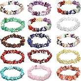 Hicarer 15 Pieces Crystal Chips Bracelets Set Natural Gemstone Stretch Bracelets Irregular Chips Beads Bracelet Jewelry for Women Gifts Promote Communication