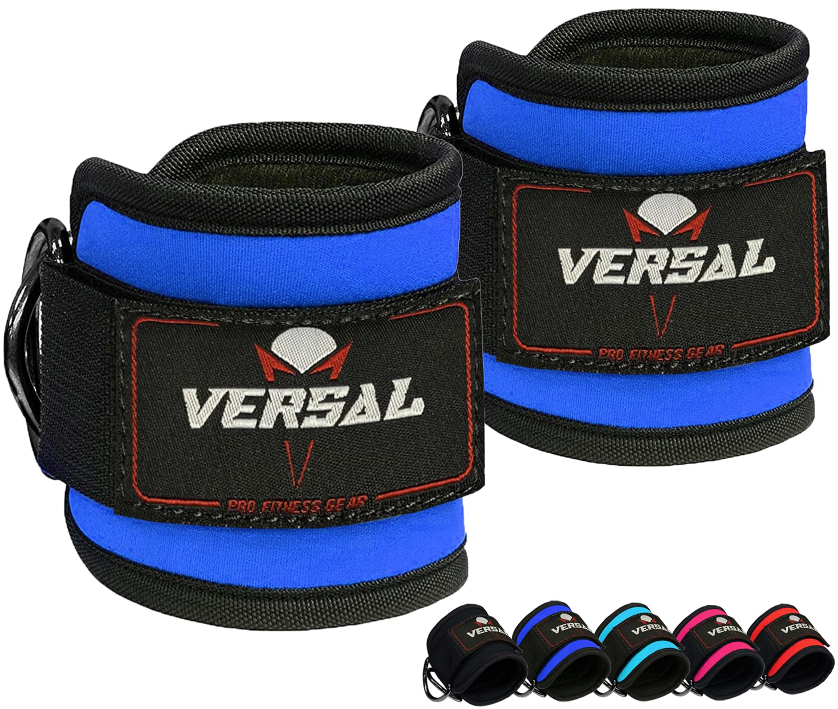 VERSAL Ankle Straps for Cable Machines Attachment Gym Ankle Cuff 7mm Padded Double D Weight Lifting Ankle Strap for Men Women,Glute Workouts,Leg Extensions,Curls,Booty Hip Abductors (Pair, Blue)