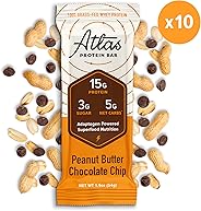 Atlas Protein Bar - Keto Friendly, Peanut Butter Chocolate Chip — Grass Fed Whey, Low Sugar, Clean Ingredients, Gluten Free,