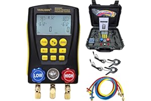 Vanlison Pro-Grade Digital Manifold Gauge Set – HVAC Gauges AC Refrigerant Diagnostic Tool w/112 Refrigerant Database, Dual Temp & Pressure Sensors, Vacuum & Leak Test, Backlit LCD