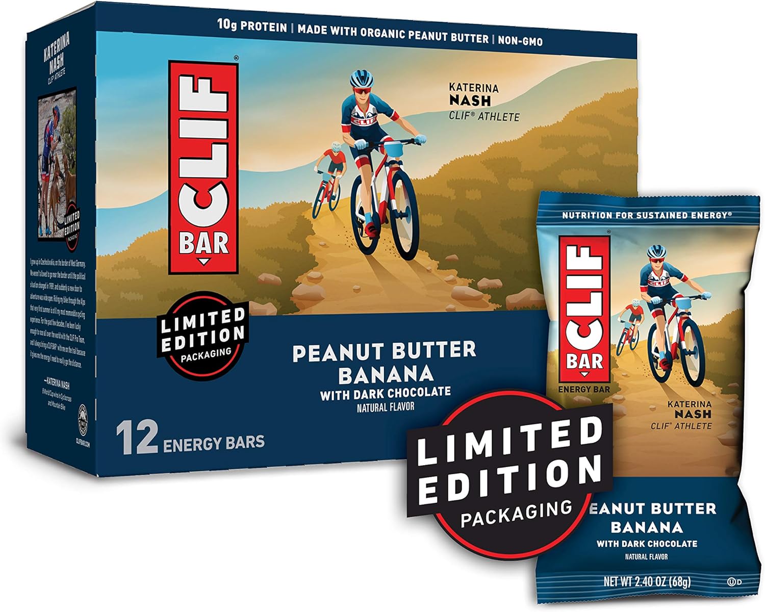 CLIF BARS - Energy Bars - Peanut Butter Banana with Dark Chocolate - Made with Organic Oats - Plant Based Food - Vegetarian - Kosher (2.4 Ounce Protein Bars, 12 Pack) Packaging May Vary