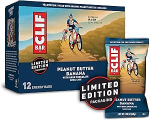 CLIF BARS - Energy Bars - Peanut Butter Banana with Dark Chocolate - Made with Organic Oats - Plant Based Food - Vegetarian - Kosher (2.4 Ounce Protein Bars, 12 Pack) Packaging May Vary