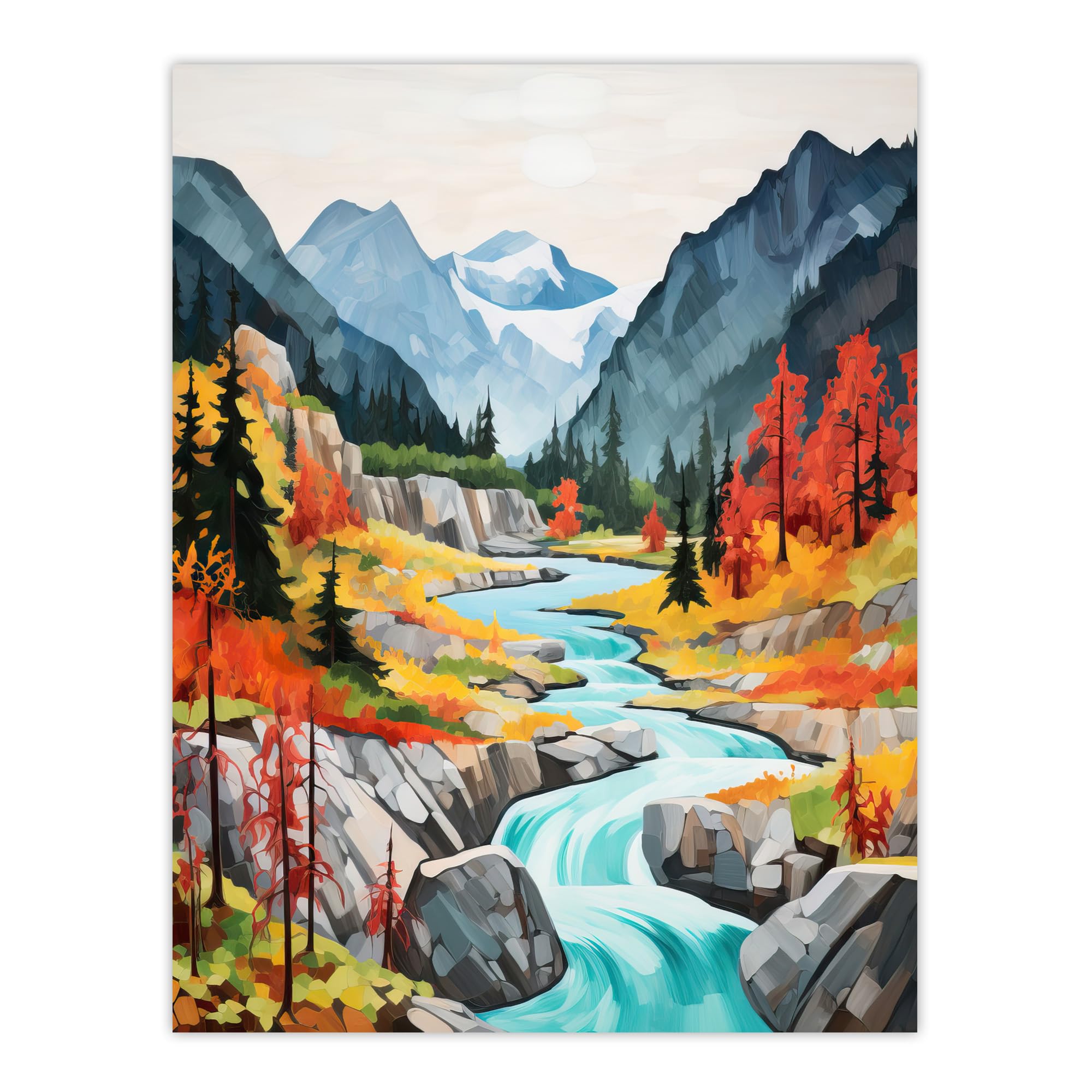 Artery8 Jiuzhaigou Valley Acrylic Painting China Biosphere Reserve With Forest Mountains And Streams Extra Large XL Wall Art Poster Print