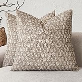 Foindtower Set of 2 Decorative Neutral Floral Print Throw Pillow Covers Vintage Accent Farmhouse Cushion Covers Boho Home Decor for Sofa Couch Chair Bedroom Living Room,20×20 Inch,Tan Taupe