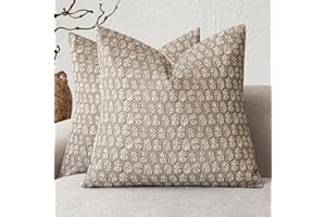 Foindtower Set of 2 Decorative Neutral Floral Print Throw Pillow Covers Vintage Accent Farmhouse Cushion Covers Boho Home Decor for Sofa Couch Chair Bedroom Living Room,20×20 Inch,Tan Taupe