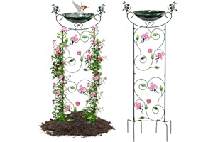 HONGLAND 36.5" Metal Bird Bath with Trellis, Outdoor Garden Birdbath with Detachable Bowl & Climbing Plant Support, Decorative Bird Feeder Station with Fairy for Yard, Patio, Fence