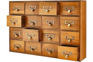 Flexzion Apothecary Cabinet with Drawers - 16 Vintage Apothecary Drawers Desktop Organizer for Home & Office - Wooden Tableto