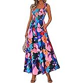 PRETTYGARDEN Womens Summer Dresses Floral Sleeveless Smocked Maxi Dress Boho Spaghetti Strap A Line Flowy Beach Long Sundress