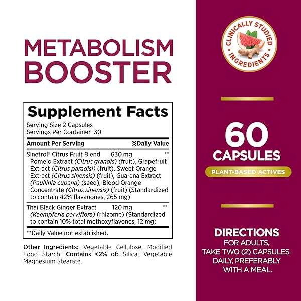 NATURE’S BOUNTY OPTIMAL SOLUTIONS METABOLISM BOOSTER SUPPLEMENT, BOOSTS FAT METABOLISM, PROMOTES ABDOMINAL FAT LOSS, WITH CITRUS EXTRACTS AND BLACK GINGER, 60 CAPSULES