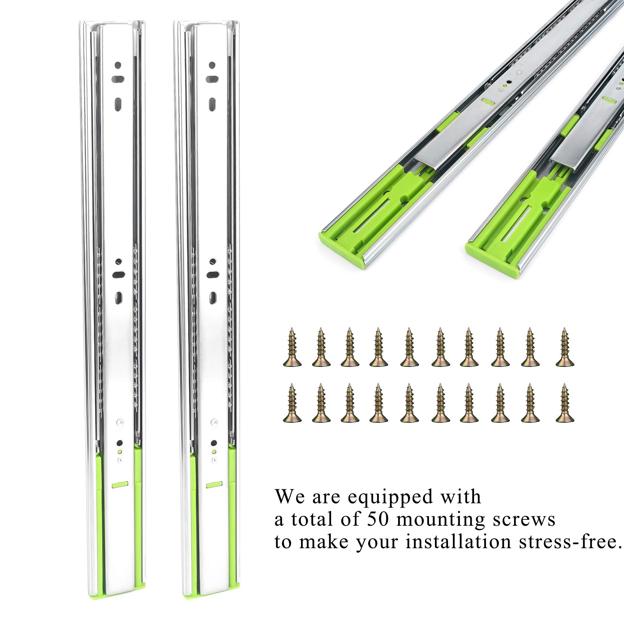 WADSN 5 Pairs 22 Inch 3-Section Full Extension Soft Close Ball Bearing Metal Cabinet Drawer Slides,110 LB Capacity Side Mount Slow Close Drawer Hardware Rails,14"16"22"Lengths