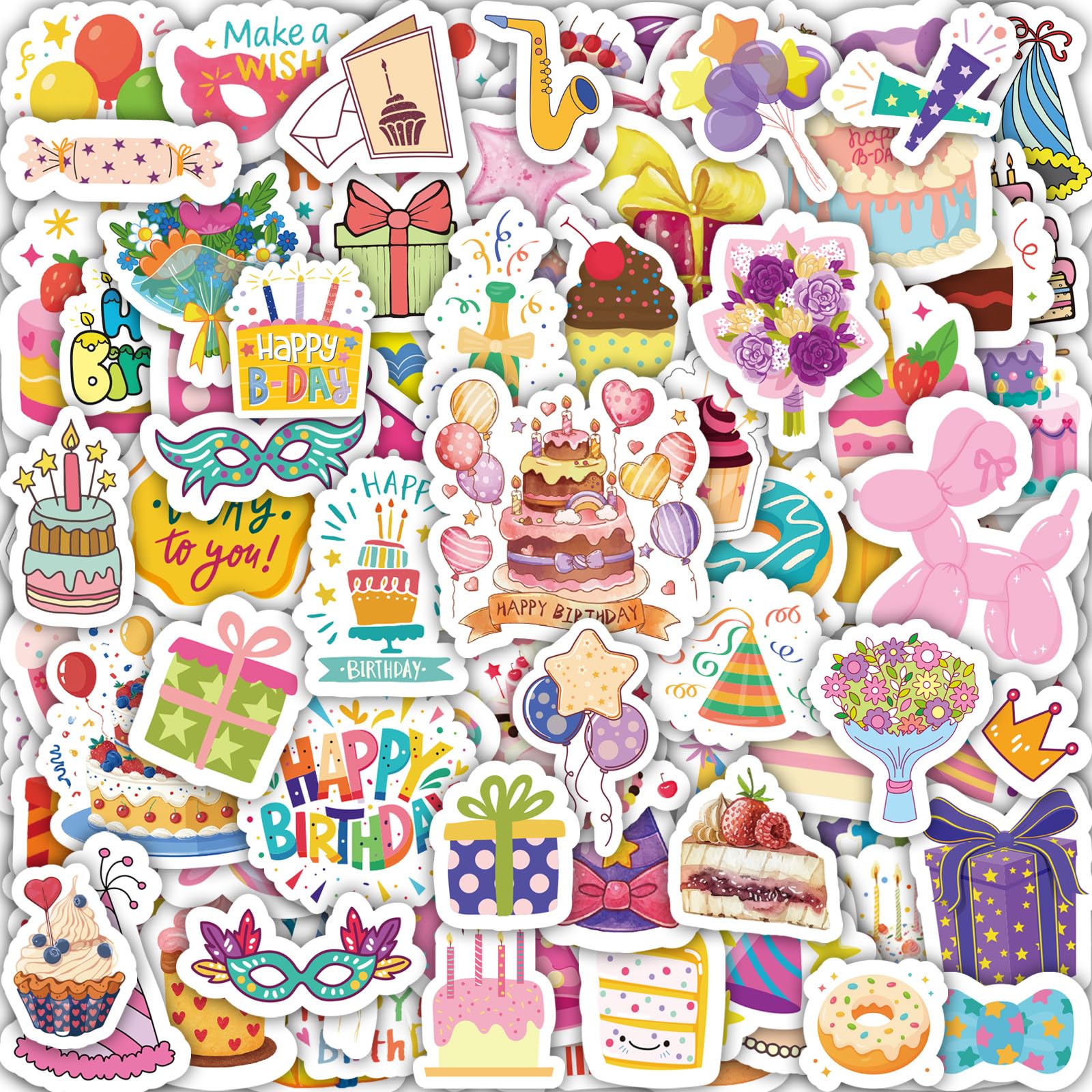 300PCS Happy Birthday Stickers, Birthday Stickers for Kids and Adults, Birthday Party Supplies for Guitars, Laptops, and Water Bottles