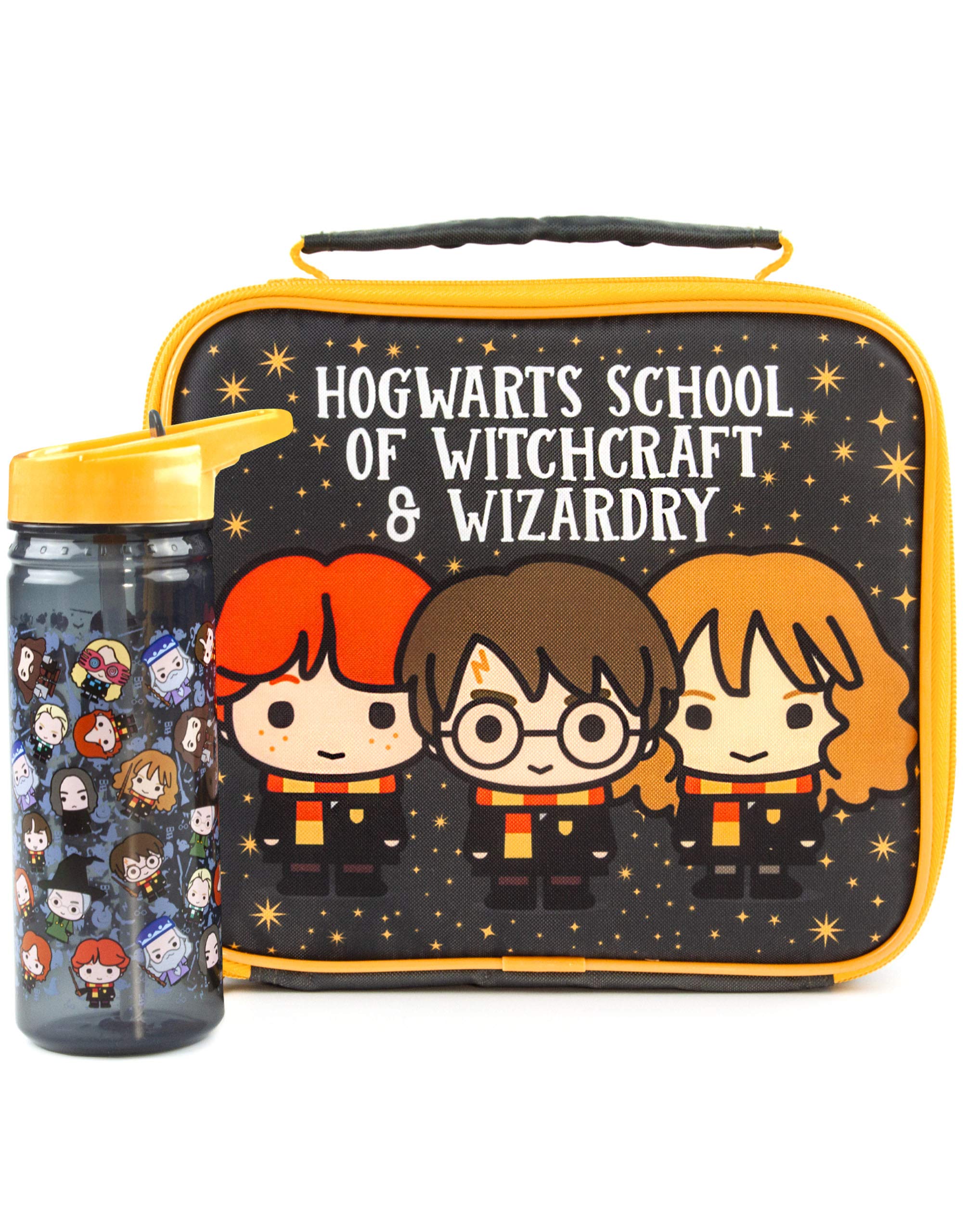Harry Potter Lunch Bag and Bottle Set | Harry, Ron, Hermione Chibi Character Adventure | Kids' Food Carrier with Water Bottle | Themed Lunch Set Fans | Insulated Bag Keeps Food Fresh