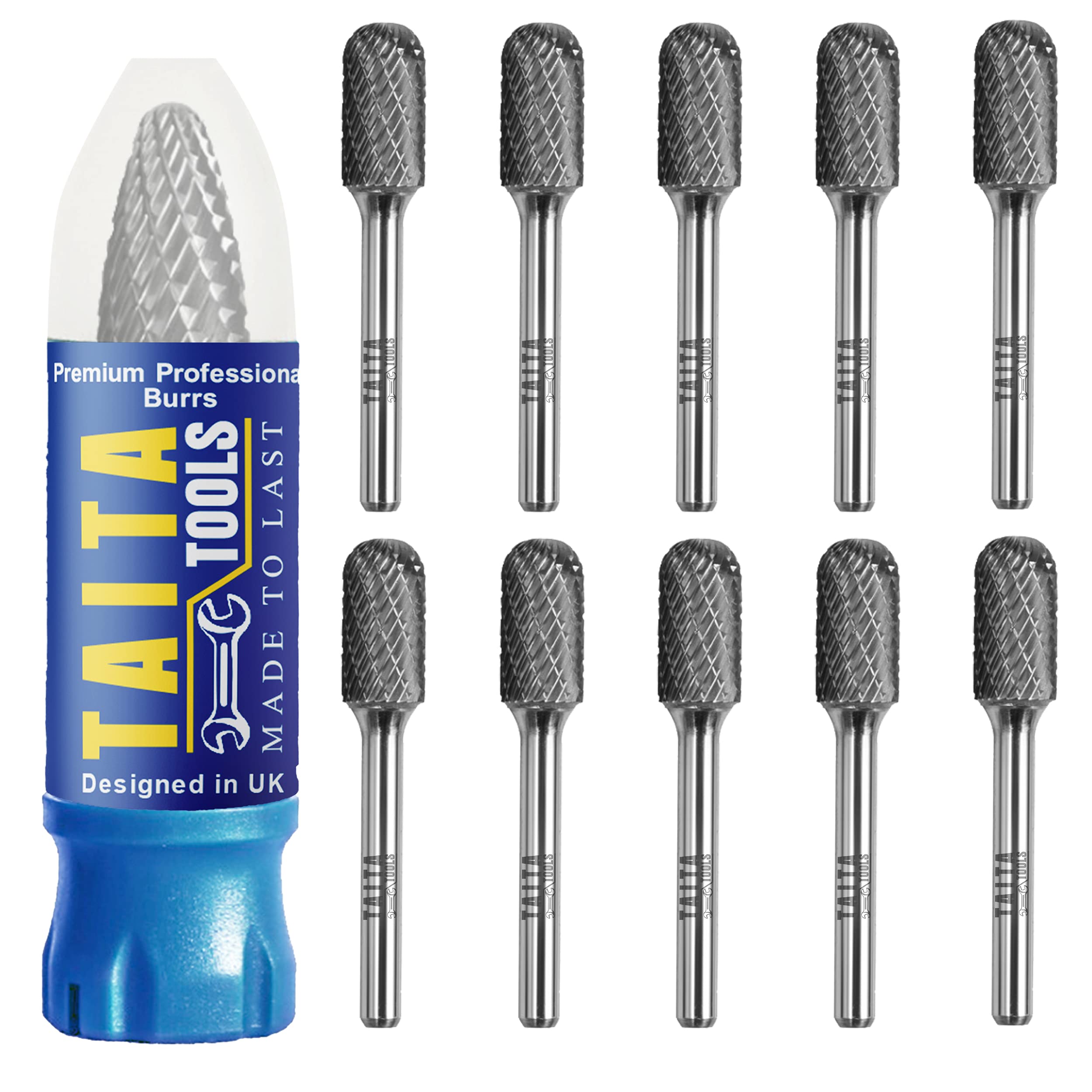 Carbide Burr 1/4" Shank, SC-5 Tungsten Double Cut Rotary Die Grinder Bits - Cutting Burrs for Milwaukee, Dewalt and Makita Die Grinder Accessories - Wood Carving Metal Working & Sturdy Storage Case