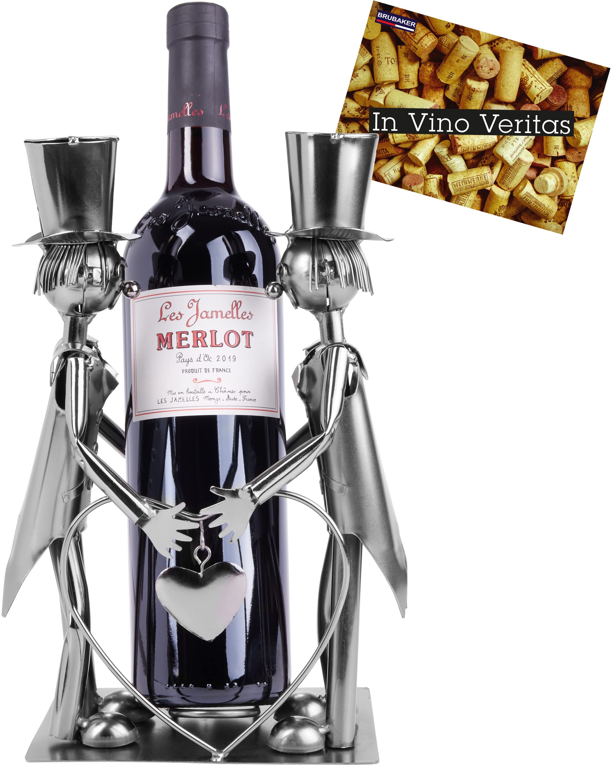 BRUBAKER Wine Bottle Holder Gay Wedding Couple - Metal Bottle Stand Rack - with Gift Card