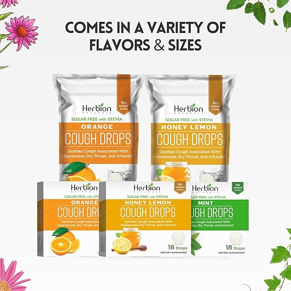 HERBION NATURALS COUGH DROPS, SUGAR-FREE WITH STEVIA, DIETARY SUPPLEMENT, SOOTHES COUGH, FOR ADULTS & CHILDREN OVER 6 YEARS,18 COUNT (PACK OF 1), ORANGE