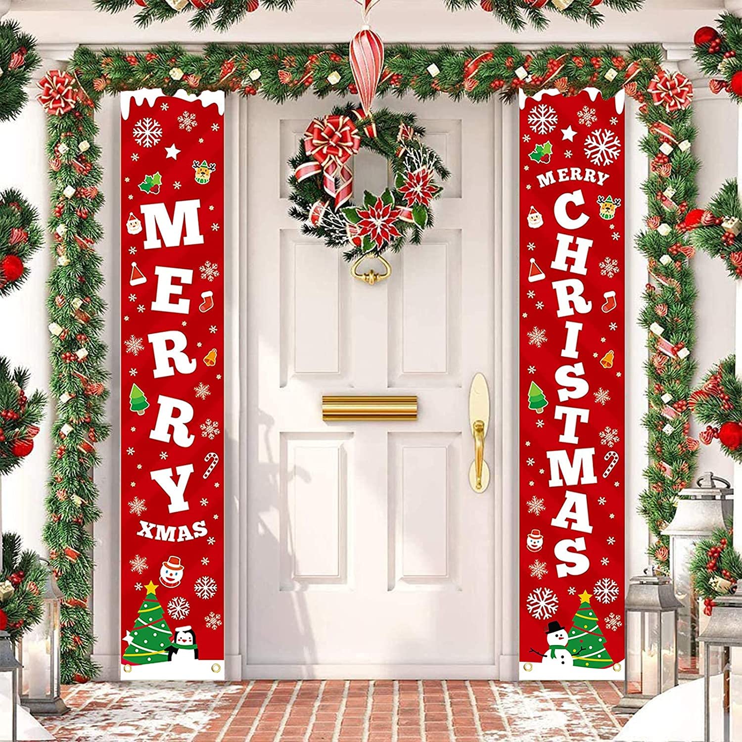 LATERN 180CM x 30CM Merry Christmas Banners Christmas Hanging Banner New Year Xmas Porch Sign for Home Yard Wall Door Christma Party Decorations
