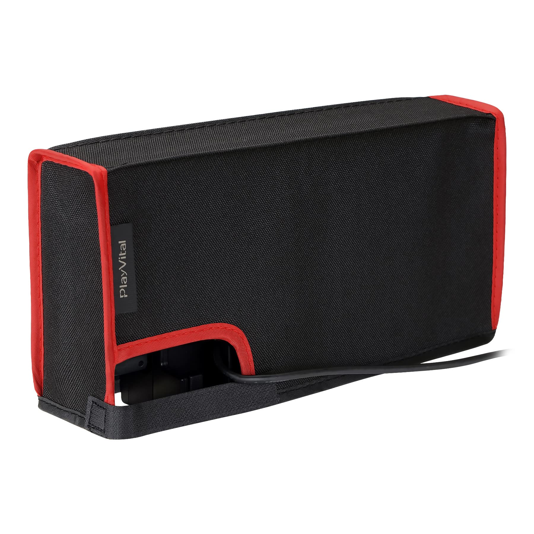 PlayVital Black & Red Trim Nylon Dust Cover, Soft Neat Lining Dust Guard, Anti Scratch Waterproof Cover Sleeve for Nintendo Switch & Switch OLED Charging Dock