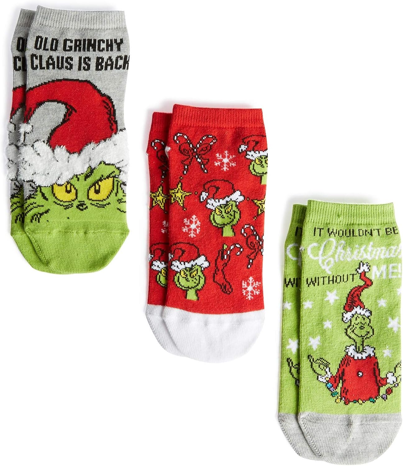 Ladies Womens The Grinch Socks Shoe Liners 3 Pair Pack Different