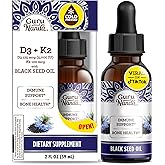 GuruNanda Black Seed Oil, Cold-Pressed Nigella Sativa - Rich in Vitamin D3 5000 Units, K2 & E, High Thymoquinone | Potent Ant