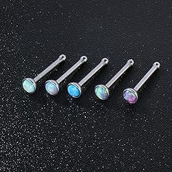 ZS 5 Pieces Opal Nose Studs 20 Gauge Nose Pin Blue
