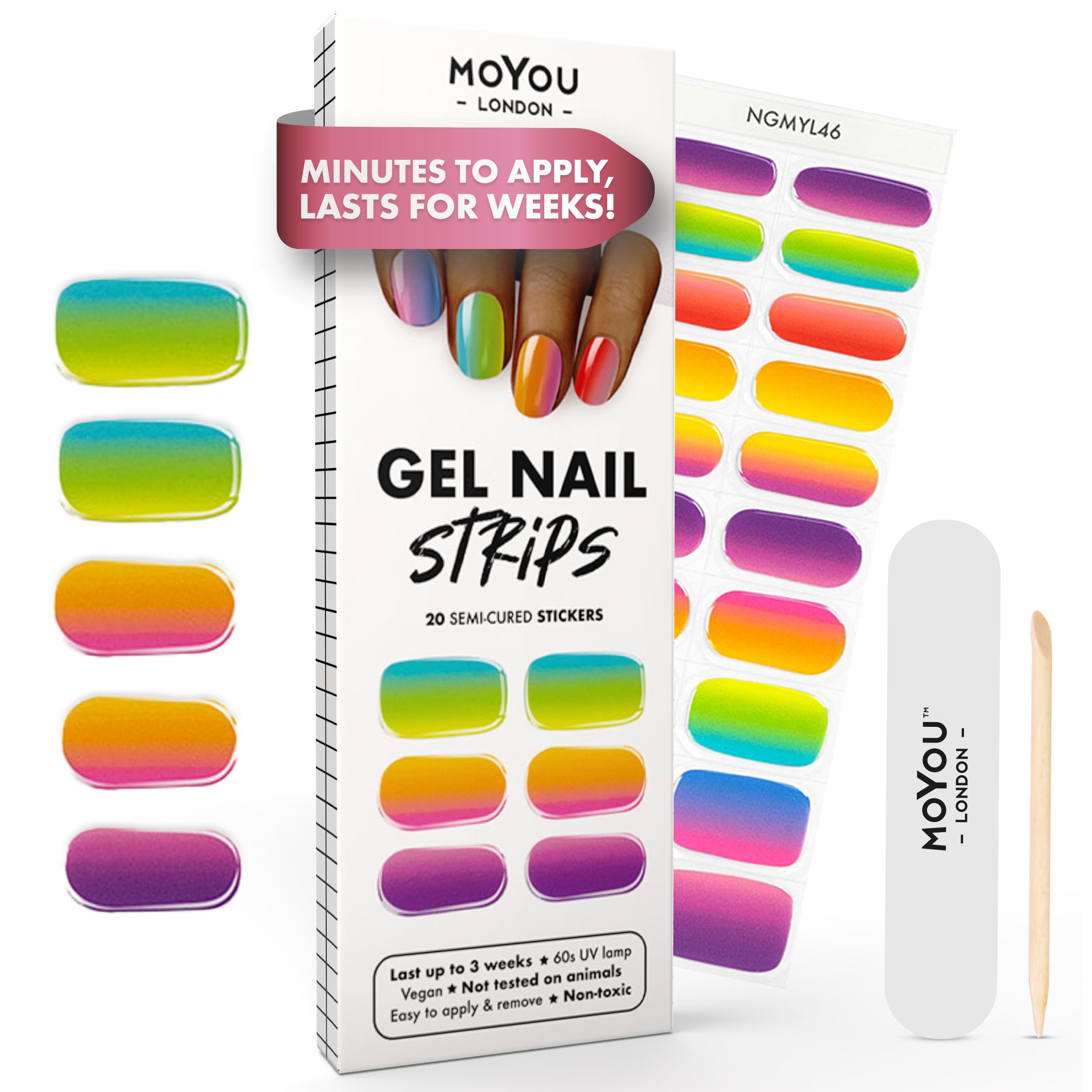 MOYOU LONDON Semi Cured Gel Nail Strips - 20 Pcs. Waterproof Gel Nail Wraps, Cures in Sunlight or UV/LED Lamp, Lasts Up to 2+ Weeks, Stretchable, Easy to Apply & Remove, Vegan & Cruelty-Free — image 1