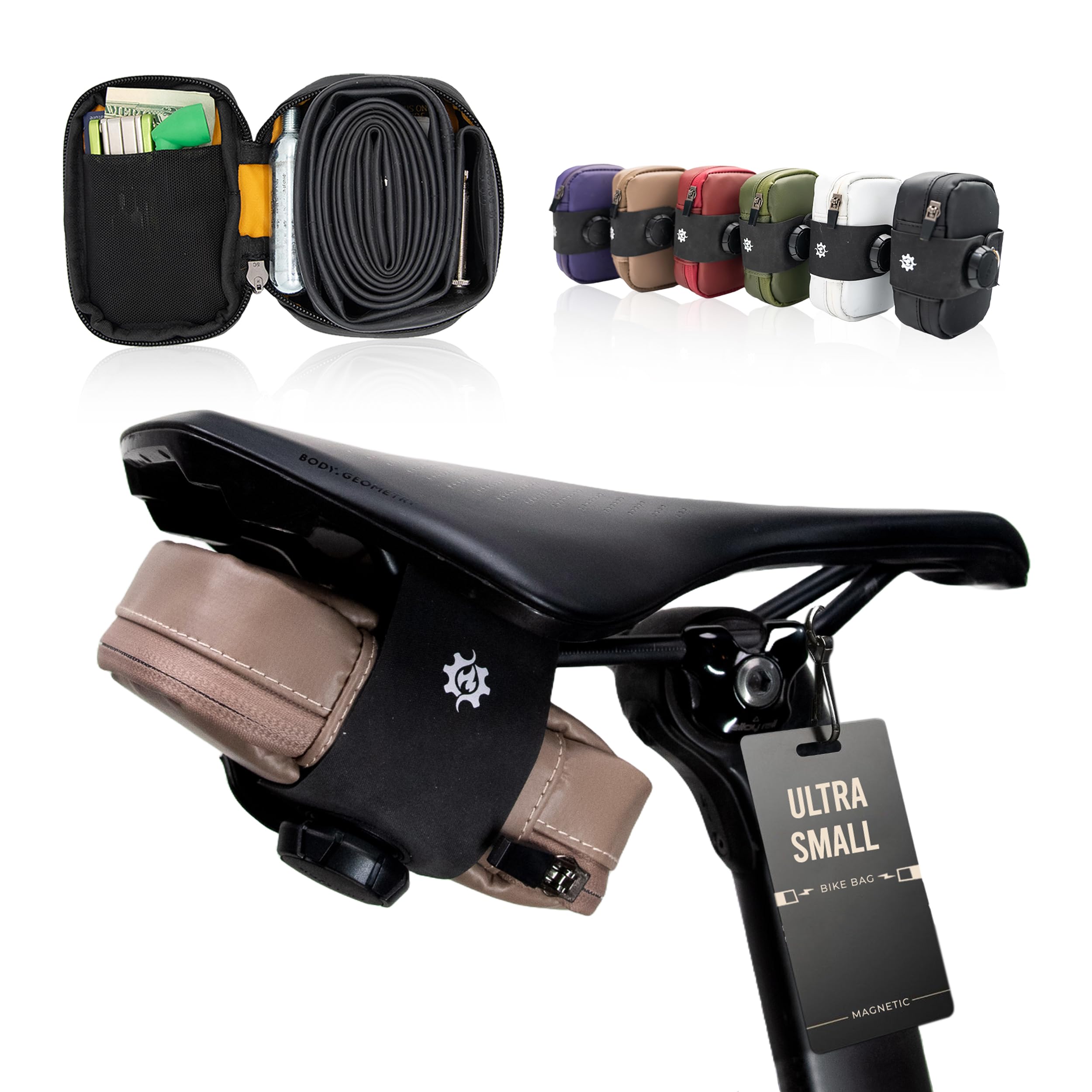 Lumiere & Co. Falcon Magnetic Saddle Bag – 0.37L | 5"x 3"x 1.5" | Sleek Minimalist Design, Fast Magnetic Buckle Attachment | Cycling Bike Bag (Cream, Small)