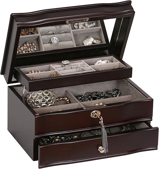 Amazon Com Mele Co Davina Wooden Jewelry Box Ring Necklace And Earring Organizer Home Kitchen