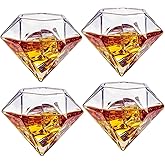 Set of 4 Diamond Whiskey & Wine Glasses 10oz - Wine, Whiskey, Water, Diamond Shaped, Diamonds Collection Sparkle Patented Wine Savant - Stands Alone, Or on Stand