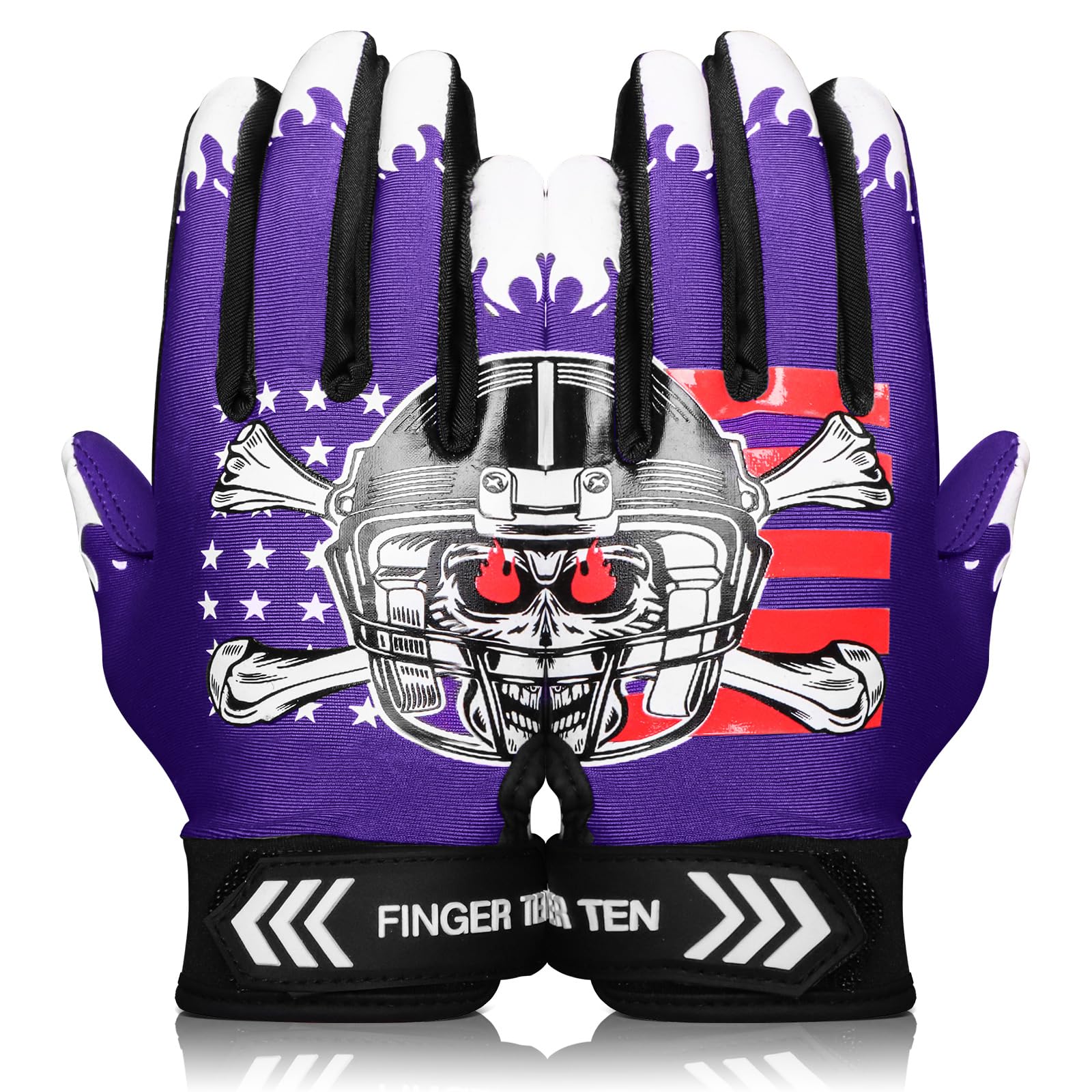 FINGER TEN American Football Gloves Youth Kids Ultra Tack Sticky Non-Slip Palm Receivers, Rugby Gloves Flexible Stretch Protection Waterproof Professional Fit Age 5-14 (Purple,Small)