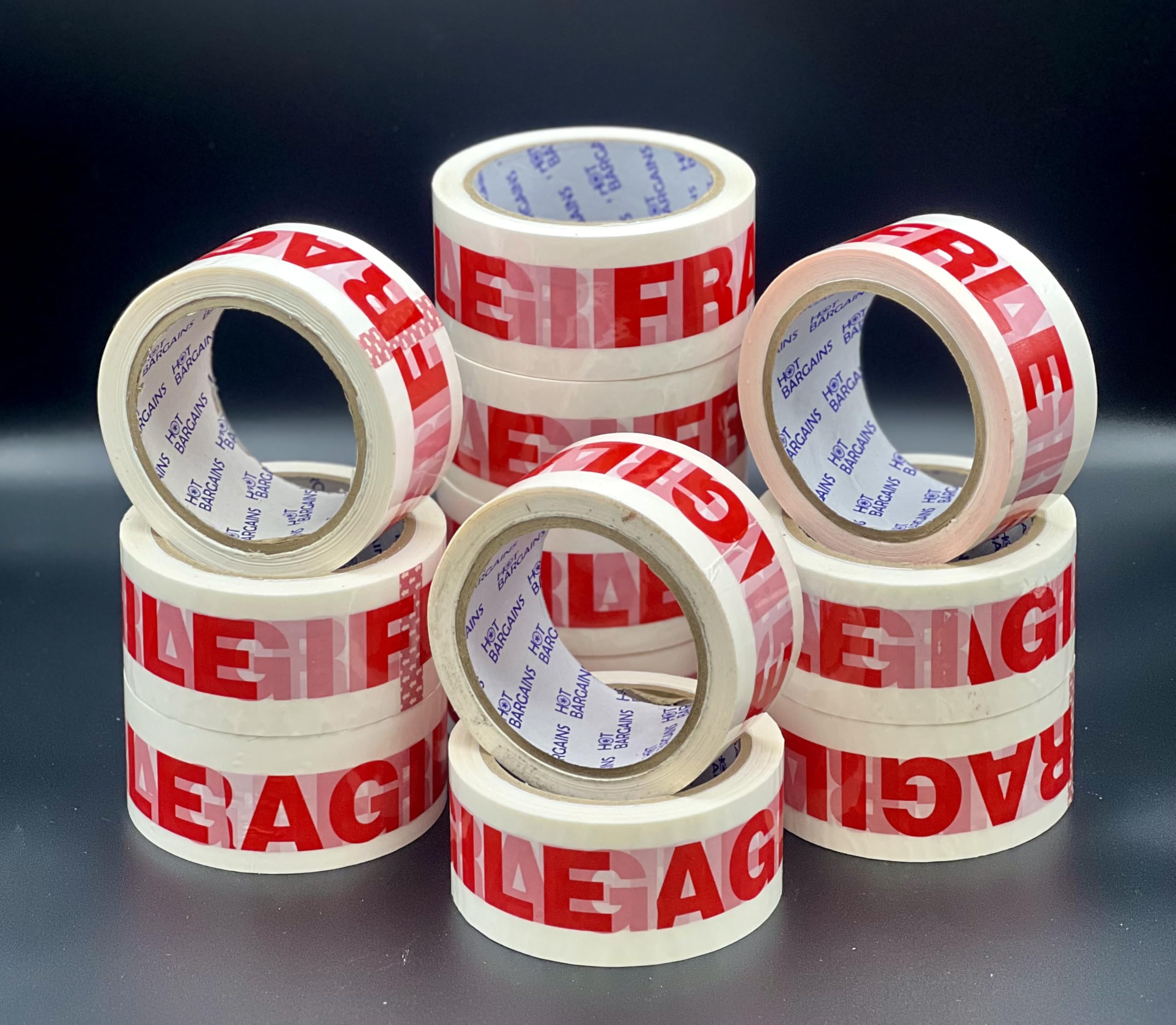 HOT BARGAINS Fragile Warning Tape, 48mm x 66m, Heavy Duty Packaging Tape, 6 Rolls