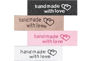 letsinstyle 120 PCS Personalized Sewing Labels for Handmade Items, Hand Made with Love Sewing Labels, Custom Sew on Clothing 