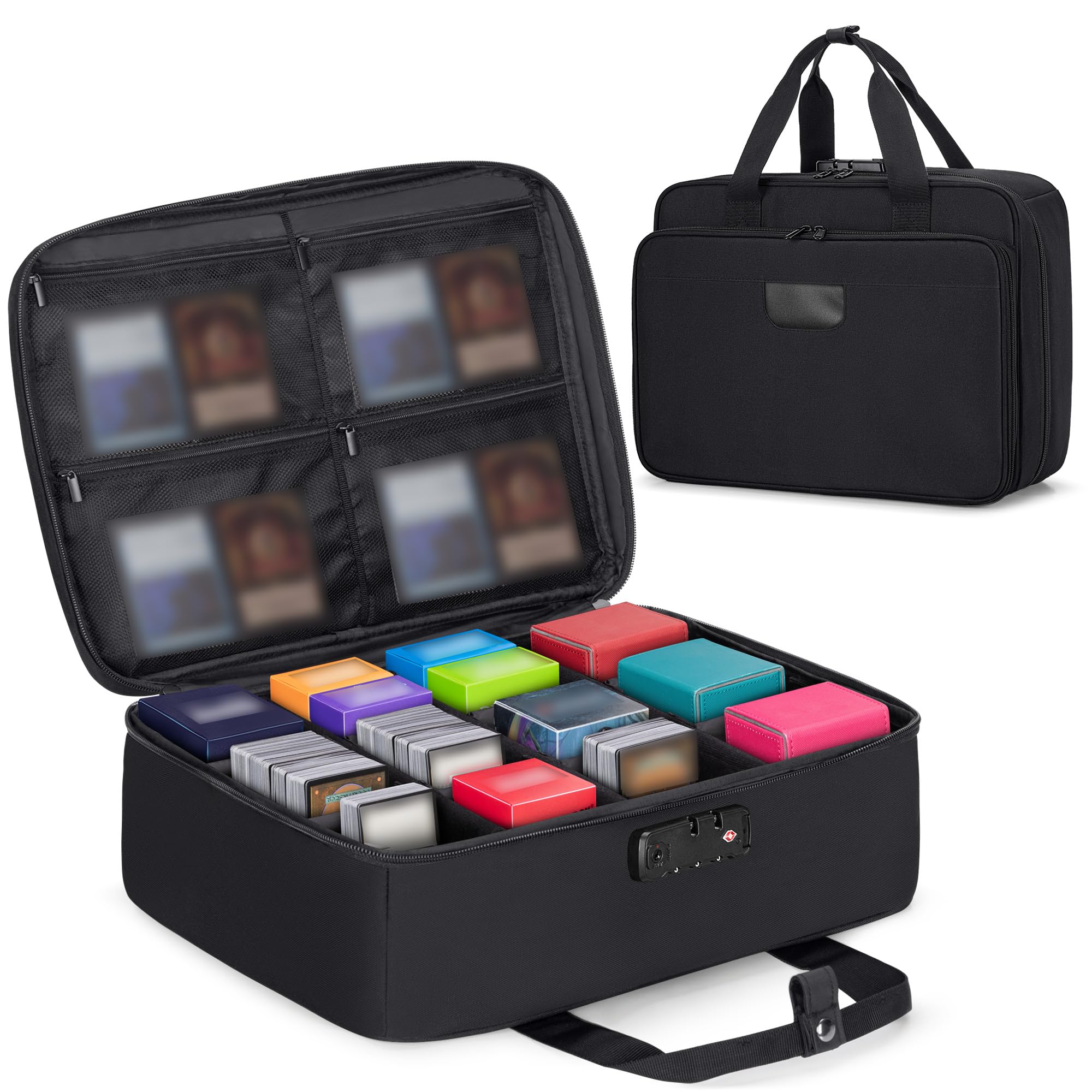 Rexmica Graded Card Case Deck Bag Holder Compatible with Magic The Gathering Cards, Playing Card Carrying Case Storage Box with Combination Lock, Black