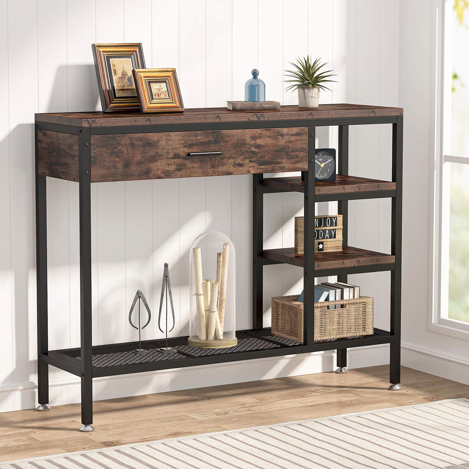 Buy TribesignsConsole Table with Drawers, Rustic Sofa Table Industrial Entry Table with 3Tier