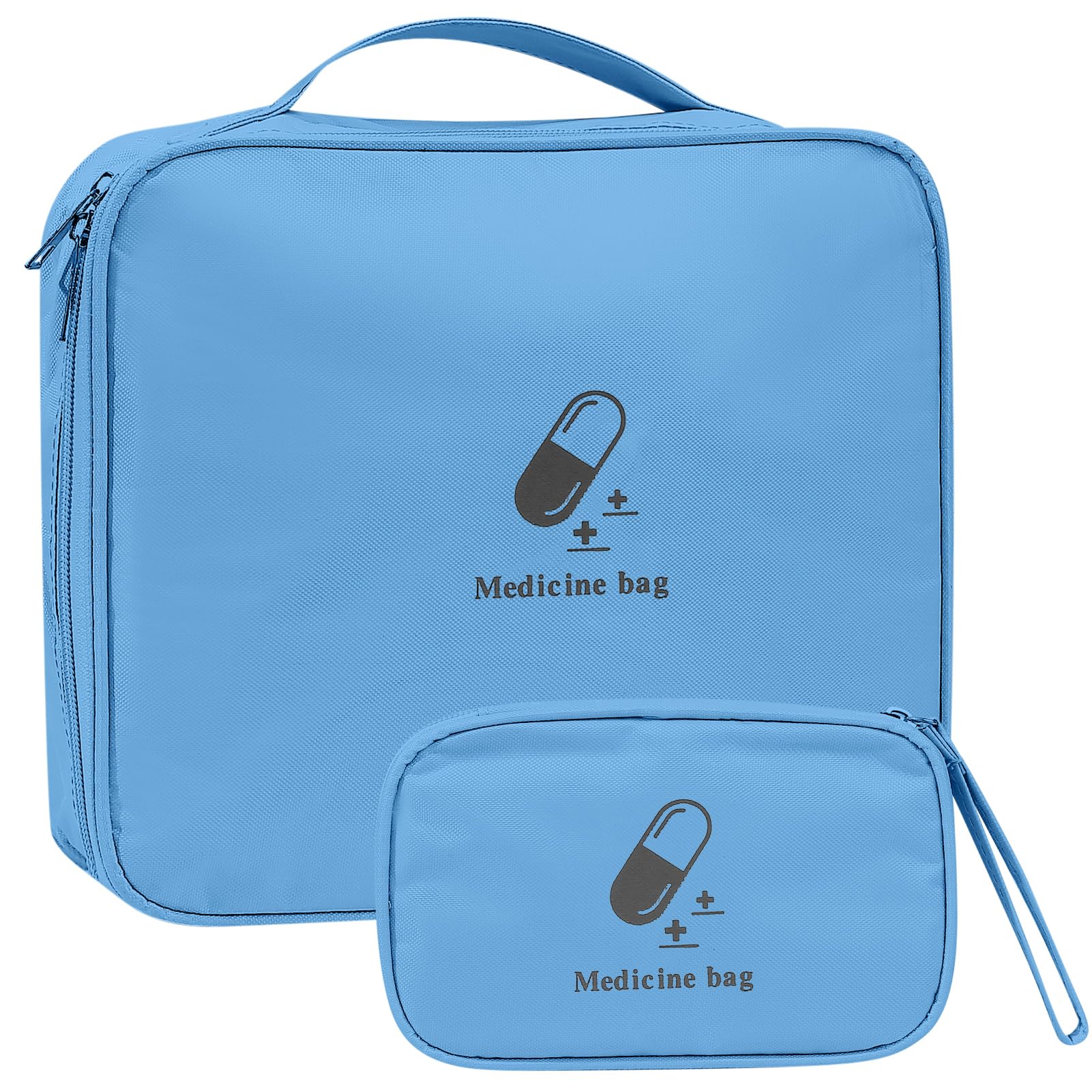 2 Pcs First Aid Kit, Portable Travel Empty Medical Medicine Bags, Small/Large First Aid Emergency Organizer Bags Waterproof for Outdoor Camping Travel Work - Pink/Blue