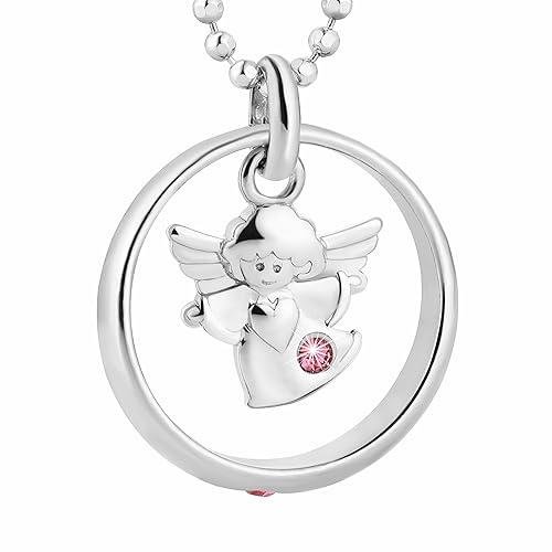 fish Mädchen Silberkette Sterling-Silber 925 Schutzengel-Anhänger Taufring Taufgeschenk Rosa Schmucketui Christliche Geschenk