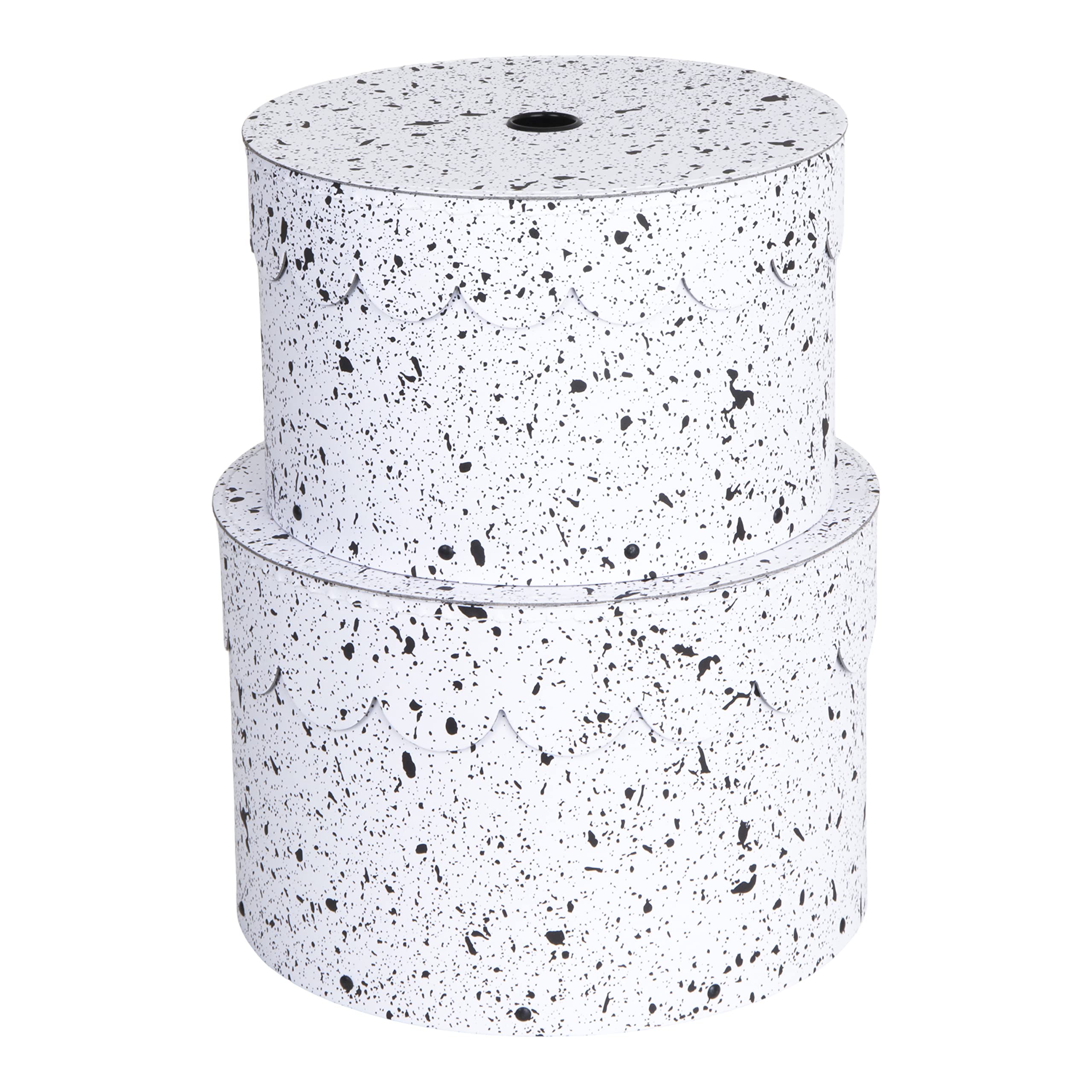 Bigso Box of Sweden Set of 2 Decorative Paper Round Storage Boxes with Lids - Stackable Hat Box Style Storage Containers - Small Box Organisers for Bits & Bobs - Black Speckled