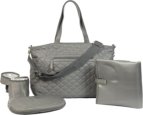 grey leather baby changing bag