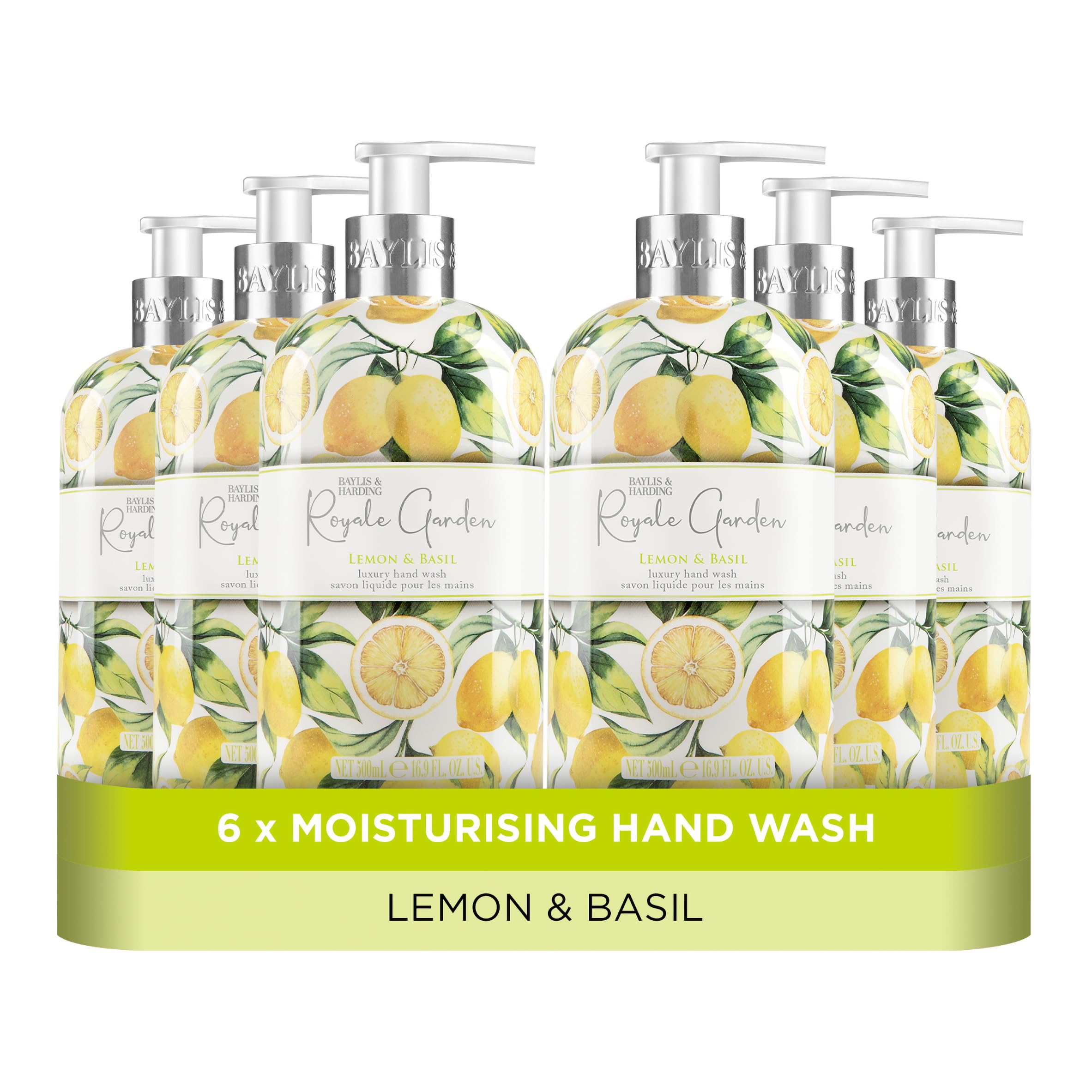 Baylis & Harding Royale Garden Limited Edition Lemon & Basil Hand Wash, 500 ml (Pack of 6) - Vegan Friendly