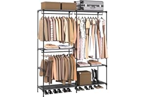 CASAMAYA Clothes Rack, Portable Closet, 54.3 Inch Large Capacity Wardrobe Closet, Clothes Storage Organizer with Shelves and 3 Hanging Rods, Easy to Assembly, Black PCT022B01