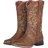 SheSole Cowboy Boots for Women Square Toe Cowgirl Boots Wide Calf Western Boots Brown Size 9
