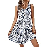 OFEEFAN Summer Dresses for Women Beach Fashion Sundresses Babydoll Dress Button Down Boho Dresses Cute Cross