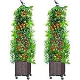 Sunnyglade 2 PCS 63" Raised Garden Bed Planter Tomato Cage with Trellis | Tomato Planters Box with Trellis Self Watering Pots for Outdoor Plants Climbing Vegetables Flowers Vine Plants