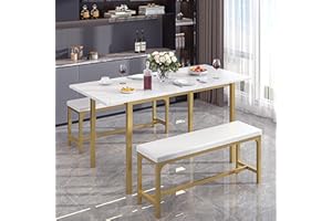 VECELO 3-Piece 63" Extendable Kitchen Table with Benches/Chairs, Modern Breakfast Dinette/Dining Room Set for 4/6/2, Small Space Saving Design, Easy Assembly