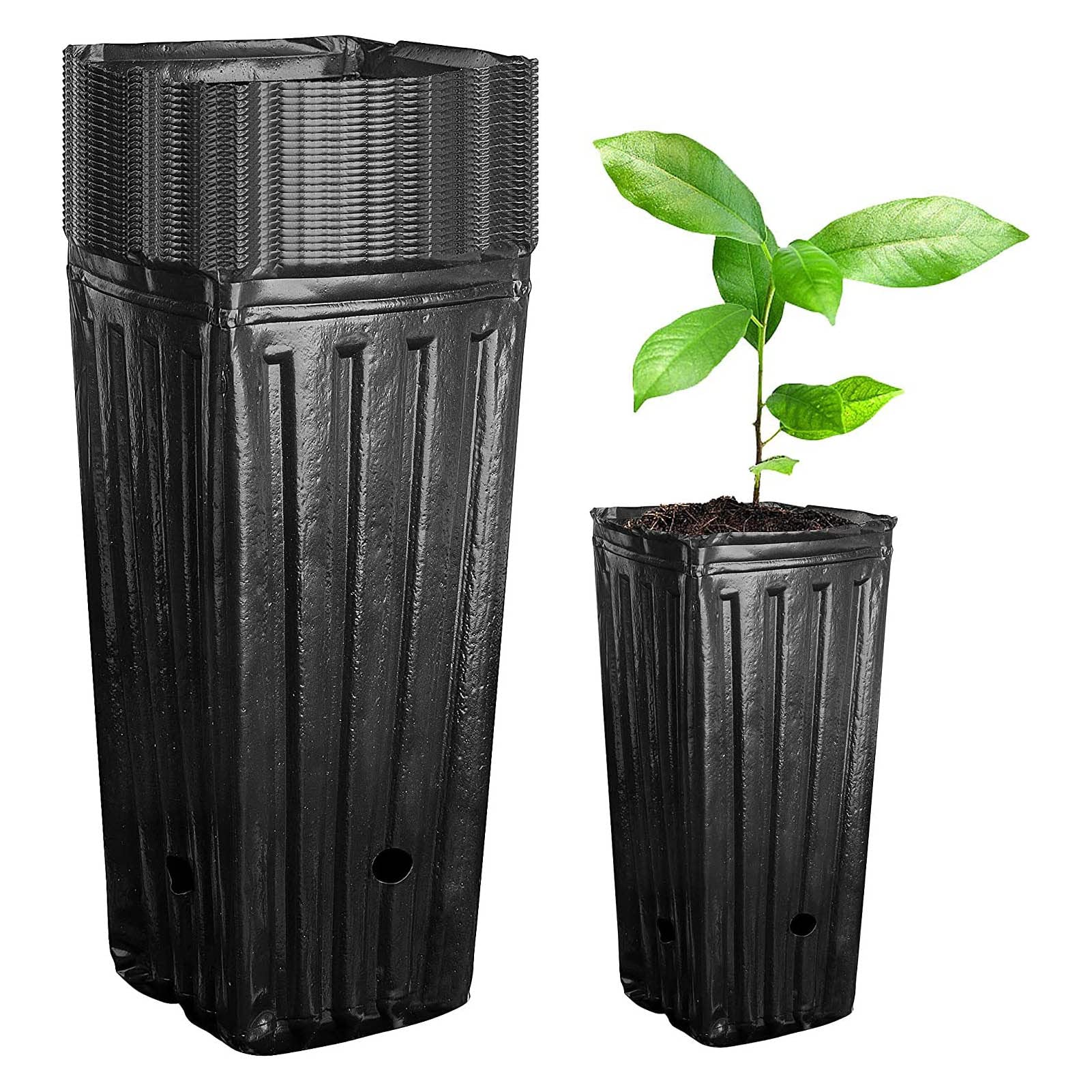 EVTSCAN 20pcs Plastic Deep Plant Nursery Pots - 7.8in Tall Tree Pots, Black Deep Seedling Container Pots with Drainage Holes, Seedling Flower Plants for Indoor(Black)