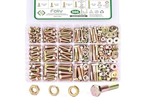 FOLIV 566Pcs Heavy Duty Bolts and Nuts Assortment Kit, Grade 8 Hex Screws Bolts Nuts Kit, 1/4-20 5/16-18 3/8-16, 15 Common Sizes Included