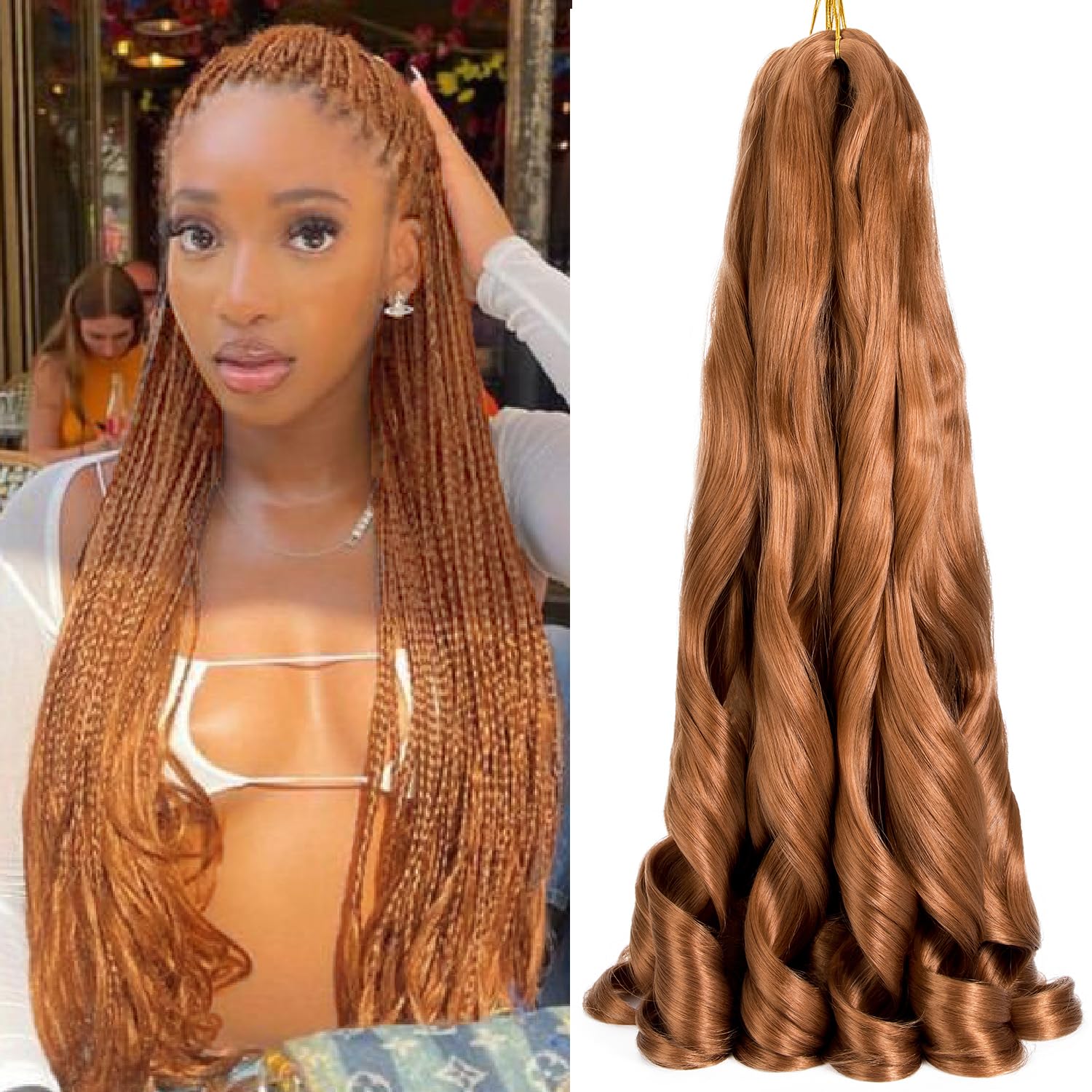 8 Packs French Curly Braiding Hair 22 Inch Pre Stretched Braiding Hair Loose Wave Spiral Curl Braids Crochet Hair with Curly Ends for Black Women by Originea (30#) — image 1