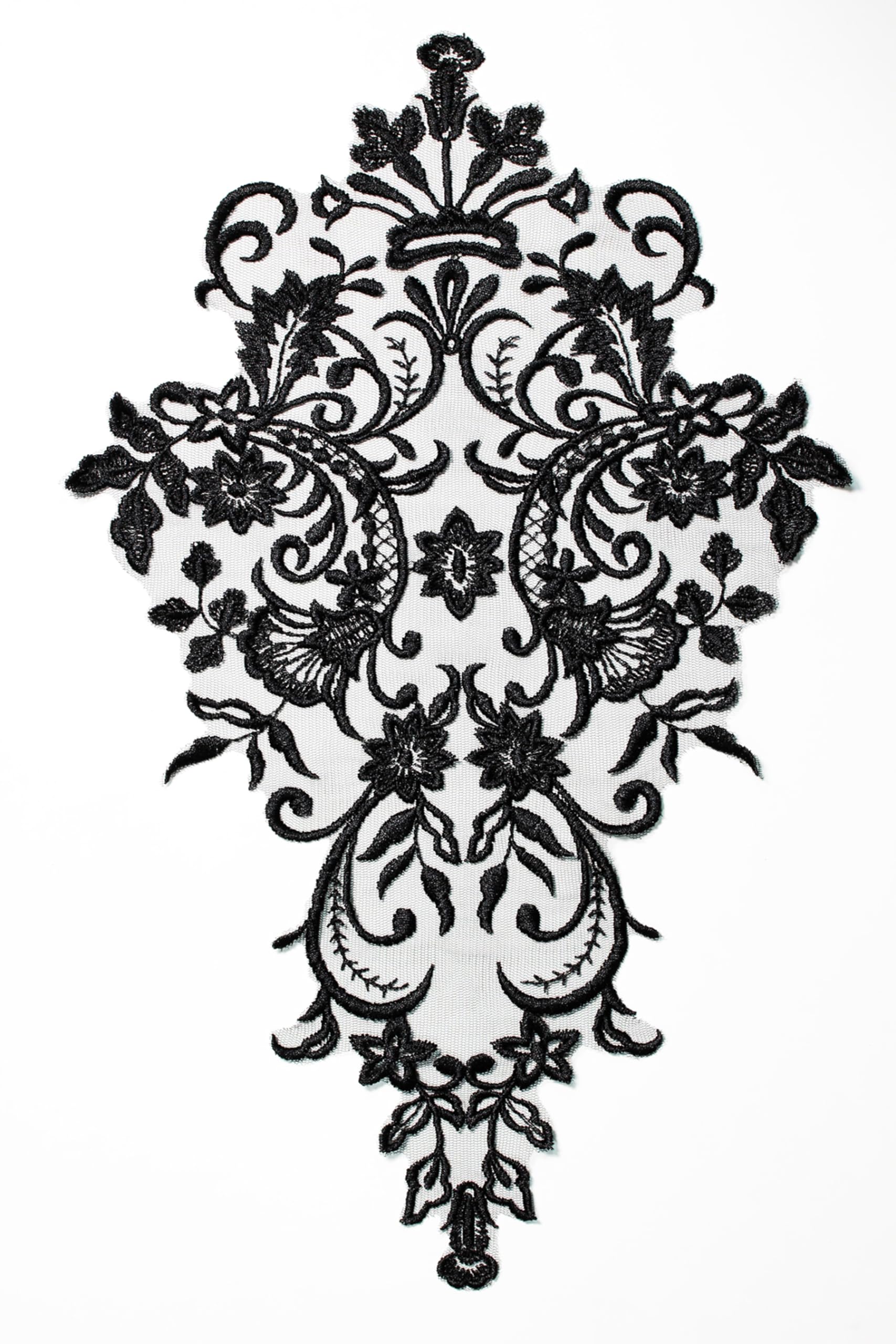 2 Pieces Extra Lace Applique Wedding Motif Sew On #62A Black