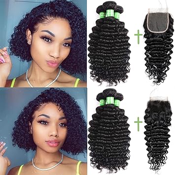 Amazon Com Brazilian Hair Deep Wave 3 Bundles With Closure 10 12