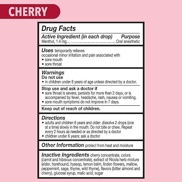 RICOLA CHERRY THROAT DROPS, 45 COUNT, DAILY DROPS FOR DELICIOUS THROAT REFRESHMENT, ORAL ANESTHETIC, NATURALLY FLAVORED